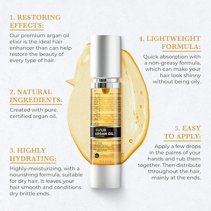 Elixir Argan Oil - Premium Quality Argon Oil for Hair - Gotas para el Cabello - Aceite Para el Cabello - Split End Repair Argon Oil for Hair Treatment (1.7 oz)