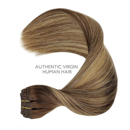 WENNALIFE Clip in Hair Extensions, 150g 22 Inch 9pcs Balayage Chocolate Brown to Honey Blonde Human Hair Extensions Thicker Clip in Hair Extensions Real Human Hair Clip Set Double Weft