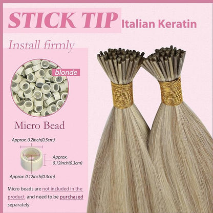 YoungSee I Tip Hair Extensions Blonde Itip Hair Extensions Real Human Hair Blonde Mix Golden Blond Highlight Itip Human Hair Extension Silky Straight 20 Inch 50g 50s