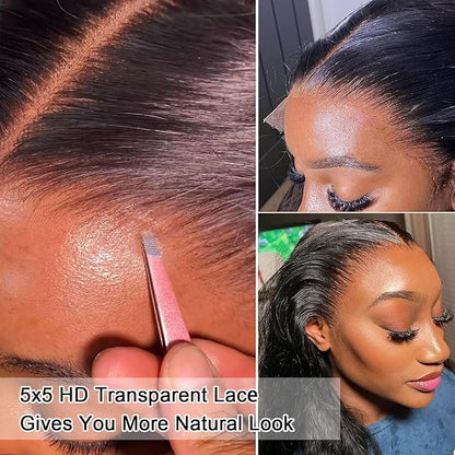 5x5 Transparent HD Lace Closure Silky Straight Human Hair Lace Closure Brazilian Virgin Remy Hair Invisible Lace Frontal Closure Pre Plucked Natural Black Color 16 Inch