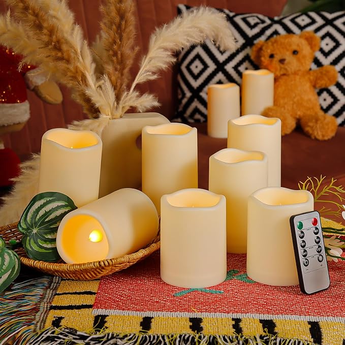9pcs Flameless Flicking LED Candles with Remote, Battery Operated Outdoor Waterproof Candles, Electric Candle for Dining Tables and Fireplaces