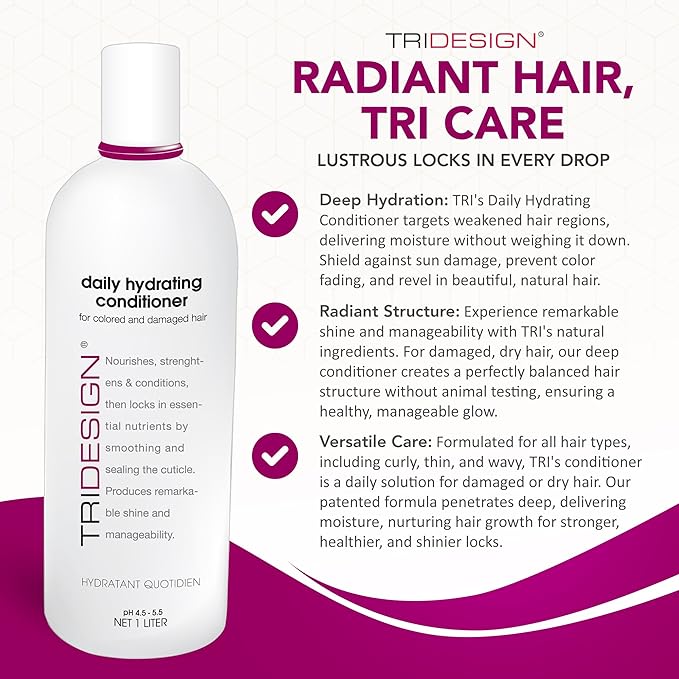 TRI Design Hair Conditioner for Women or Extra Moisturizing Conditioner for Dry Hair, Hair Care Restoration for Colored Hair, Adds Luminous Volume, Hydration, Strong & Healthy Hair, 33.8 Fluid Oz