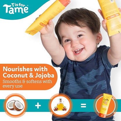 T is for Tame - Hair Taming Cream for Kids, All-Natural for Frizz & Flyaways, Coconut Oil, Leave-in Cream for Babies & Toddlers, Straight or Curly
