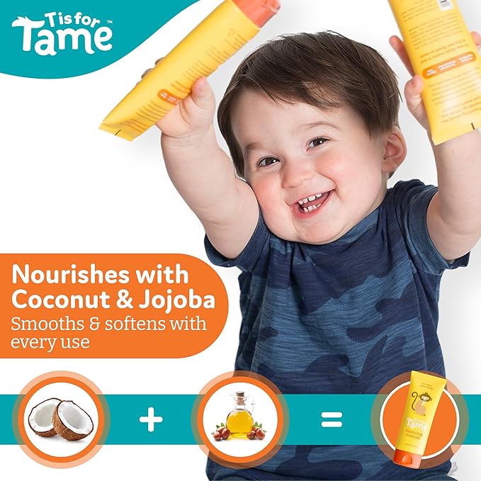 T is for Tame - All-Natural Hair Taming Cream for Kids, Frizz & Flyaway Control, Coconut Oil & Jojoba Leave-In, Safe for Babies & Toddlers, Non-Greasy, 3.38 Fl Oz (Bundle of 2)