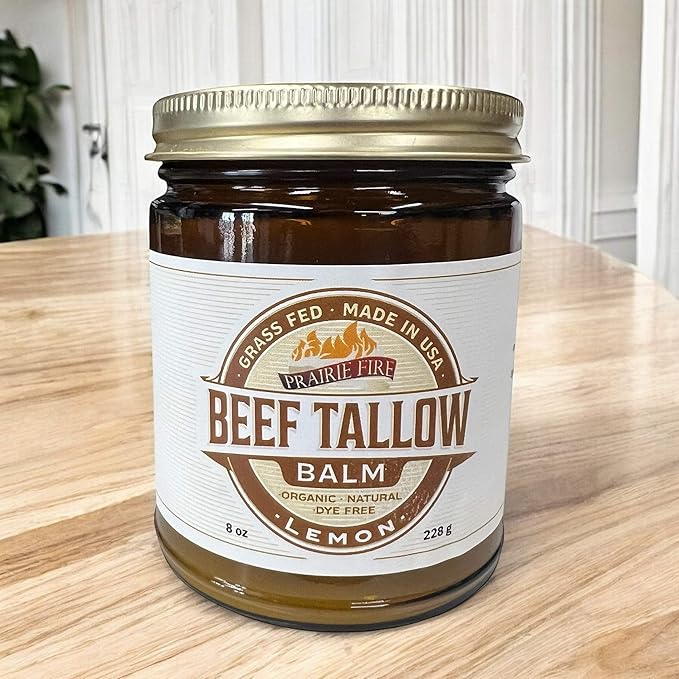 Beef Tallow Balm - 8 oz - Made in USA - Organic Grass Fed and Finished - Moisturizing Skin Care Lemon