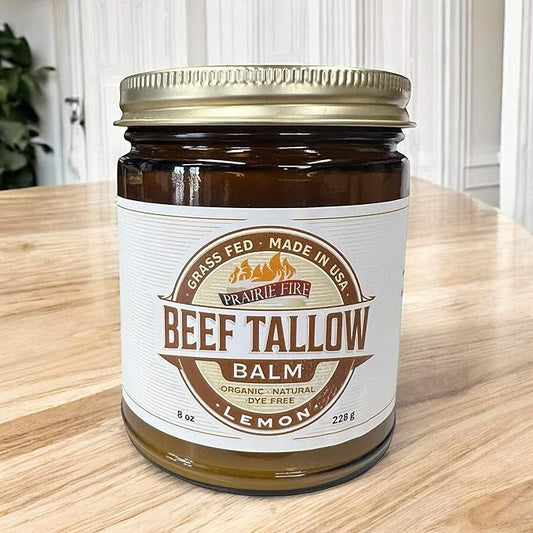 Beef Tallow Balm - 8 oz - Made in USA - Organic Grass Fed and Finished - Moisturizing Skin Care Lemon