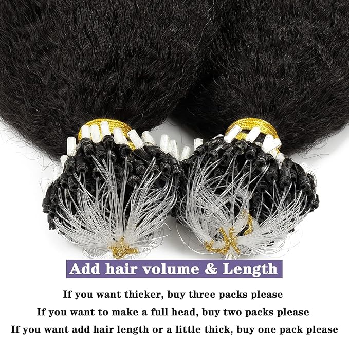 Anrosa Kinky Straight Micro Links Human Hair For Black Women 18 Inch Micro Beads Hair Extensions Human Hair Brazilian Remy Virgin Hair Micro Loop Human Hair Extensions Strands Natural Black Color
