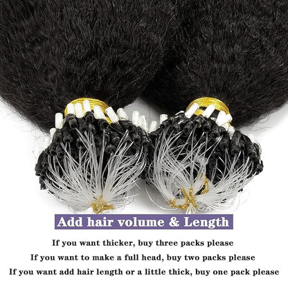 Anrosa Kinky Straight Micro Links Human Hair For Black Women 18 Inch Micro Beads Hair Extensions Human Hair Brazilian Remy Virgin Hair Micro Loop Human Hair Extensions Strands Natural Black Color