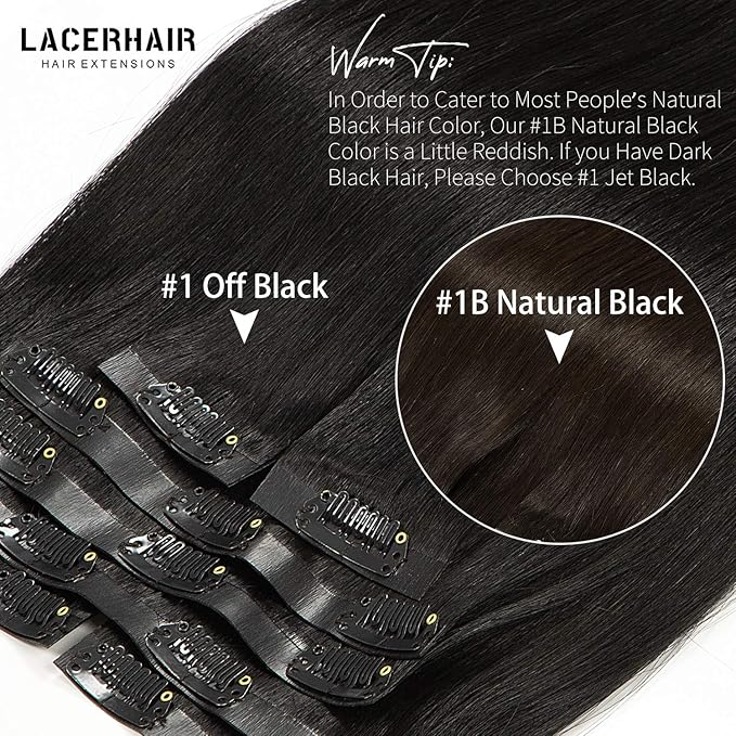 Lacer Hair Glam Seamless Clip in Hair Extensions Natural Off Black Human Hair Extensions 110g 7pcs 20 Inch Clip in Human Hair with Invisible PU Weft Remy Seamless Clip on Hair Extensions for Women #1