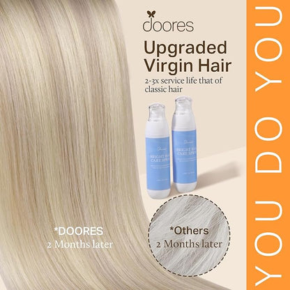 DOORES Clip in Hair Extensions Real Human Hair, Soft Honey Blonde Highlight Platinum Blonde 18 Inch 120g 7pcs, Remy Extensions Clip ins Silky Straight Thick Weft