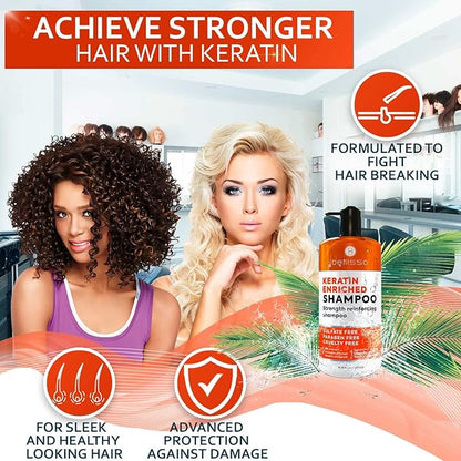 Keratin Enriched Shampoo - Sulfate and Paraben Free - Anti Frizz Treatment for Women and Men – Professional Salon Grade Repair Formula with Silk Protein for Dry, Frizzy Damaged and Color Treated Hair