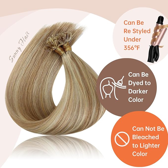 Sunny Hair U Tip Hair Extensions Human Hair Light Brown Mix Platinum Blonde Utip Hair Extension Invisible Fusion Extensions Soft Keratin Hair Add Volume 14inch 50g
