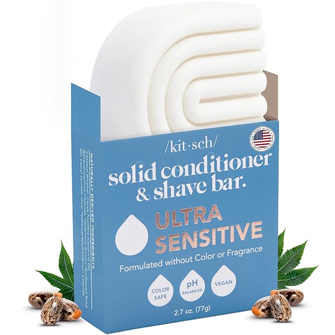 Kitsch 2-in-1 Ultra Sensitive Conditioner Bar & Shaving Soap for Sensitive Scalp & Skin – Moisturizing & Anti-Irritation Bar Soap - Scent Free, 5 Ingredients Only - Made in USA - 2.7oz