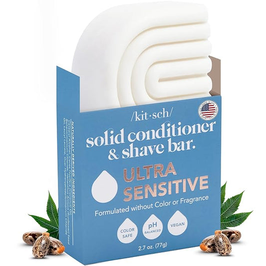 Kitsch 2-in-1 Ultra Sensitive Conditioner Bar & Shaving Soap for Sensitive Scalp & Skin – Moisturizing & Anti-Irritation Bar Soap - Scent Free, 5 Ingredients Only - Made in USA - 2.7oz