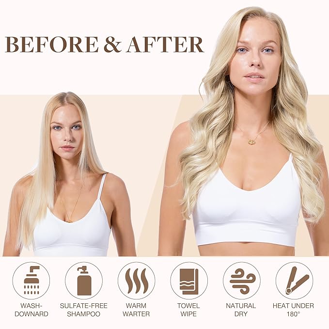 GOO GOO Sew in Hair Extensions Real Human Hair, Weft Hair Extensions Human Hair, 17A/60A Ash Blonde Highlighted Platinum Blonde 16inch 100g, Weft Bundles Straight Silky Remy Hair
