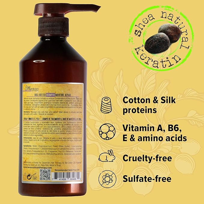 Shea Butter Shampoo – Transforms Dry, Frizzy Hair into Silky Smooth – Sulfate-Free, Nourishing Formula with Keratin & Vitamins – 500ml (16.9 oz)