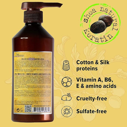 Shea Butter Shampoo – Transforms Dry, Frizzy Hair into Silky Smooth – Sulfate-Free, Nourishing Formula with Keratin & Vitamins – 500ml (16.9 oz)
