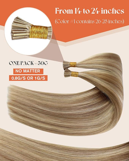 Sunny Hair I Tips Hair Extensions Real Human Hair 16inch Hair Extensions I Tip Light Brown Mix Platinum Blonde I Tip Extensions Human Hair Easy to Install 50g