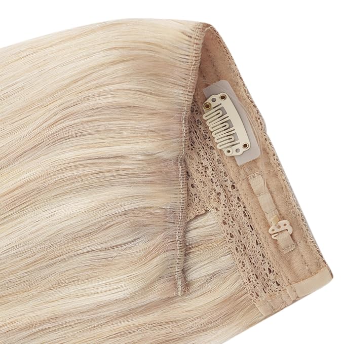 YoungSee Wire Hair Extensions Highlight Blonde Invisible Wire Real Human Hair Extensions Highlights Dark Ash Blonde to Blonde Fish Line Hair Extensions for Women 120G 18Inch