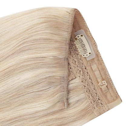 YoungSee Wire Hair Extensions Highlight Blonde Invisible Wire Real Human Hair Extensions Highlights Dark Ash Blonde to Blonde Fish Line Hair Extensions for Women 120G 18Inch