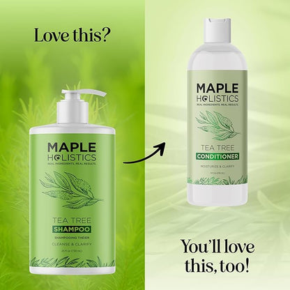 Maple Holistics Tea Tree Oil Shampoo Sulfate Free - Deep Cleansing Vegan Tea Tree Shampoo for Oily Hair and Scalp - Daily for Build up with Rosemary Essential Oil for All Hair Types 25 Fl Oz