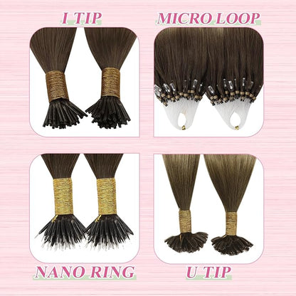 YoungSee U Tip Hair Extensions Balayage Keratin Tip Hair Extensions Balayage 24 Inch Long Utip Extensions Dark Brown Ombre Brown with Blonde U Tips Hair Extensions Real Human Hair for Women 50s/50g