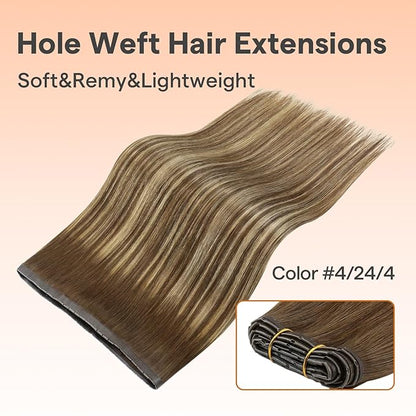 Full Shine Butterfly Weft Hair Extensions Invisible Pu Hole Weft Extensions Color Medium Brown To Honey Blonde Extensions Genius Weft 22 Inch Micro Beads Real Human Hair Add Length 100G