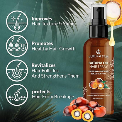 100% Natural Raw Organic Batana Oil Sulfate-Free Complete Hair Growth , Anti-Hair Loss & Repair System Kit – Shampoo, Conditioner, Hair Mask, & Leave-In Spray | Thickness & Prevents Loss for Men Women