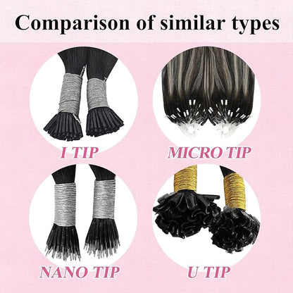 YoungSee Micro Link Hair Extensions Human Hair Ombre Bead Hair Extensions Real Human Hair Ombre Black to Silver Micro Human Hair Extension Soft 18In 50g 50s