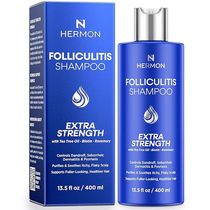Hermon Folliculitis Shampoo for Itchy Scalp: Psoriasis, Dandruff & Seborrheic Dermatitis & Biotin – Soothes | Exfoliates | Reactivates Follicles
