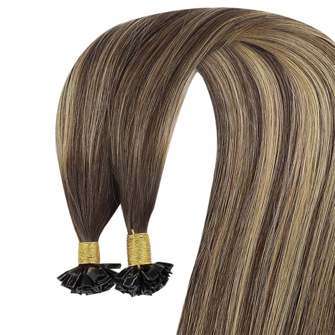 YoungSee Ktip Human Hair Extensions Balayage Brown with Caramel Blonde K Tip Hair Extensions Remy Hair Balayage K Tip Hair Extensions Ombrebrown 18In K Tips Hair Extensions Real Human Hair 50S/50G