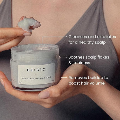 BEIGIC Volumizing Shampooing Scrub – Vegan Clarifying Scalp Exfoliator & Shampoo with Sacha Inchi Oil & Sea Salt for Buildup, Flakes for Itchy Scalps