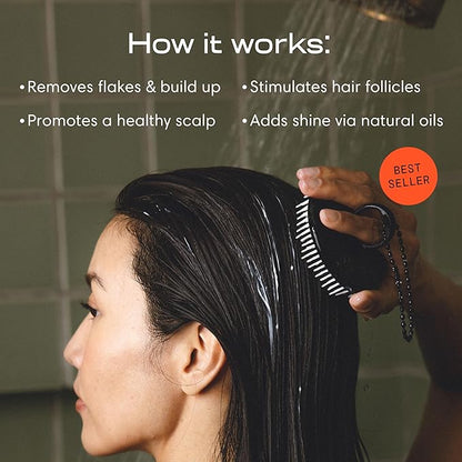 Jupiter Scalp Exfoliator - Scalp Massager Tool for Wet & Dry Hair - Ergonomic Detangler Brush - Dandruff Comb & Scrub to Remove Dandruff & Buildup and Support Circulation - 2 Pack, Black