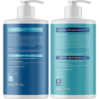 Rosemary Biotin Shampoo and Conditioner Set - Volumizing Shampoo and Conditioner for Thinning Hair for Women & Men with Nourishing B Vitamins - Color Safe Sulfate Paraben & Silicone Free (25 Fl Oz)