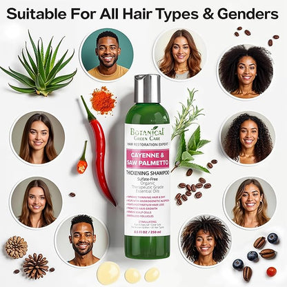 Cayenne & Saw Palmetto Biotin Shampoo for Thinning Hair – Vegan Volumizing Shampoo for Fine Hair with B Vitamins Argan Oil, Strengthening, Paraben, Silicone and Sulfate Free. Made in USA
