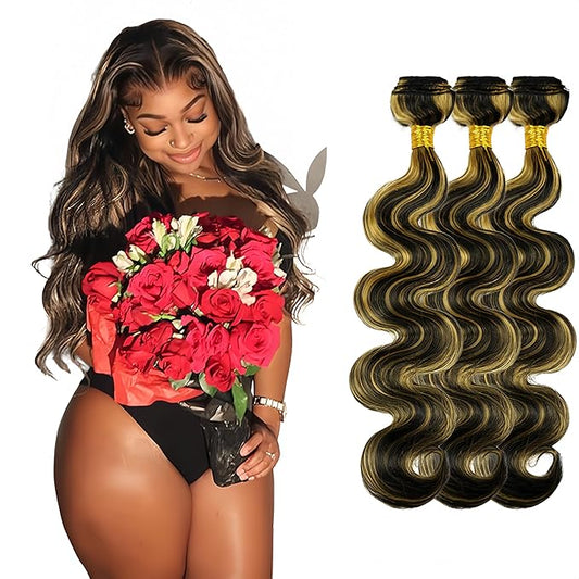 28 30 32 Inch Highlight Bundles Human Hair P1B27 Body Wave Bundles Brazilian Virgin Remy Hair Extensions Double Weft Real Highlight Blonde Body Wave Bundle Hair Weave