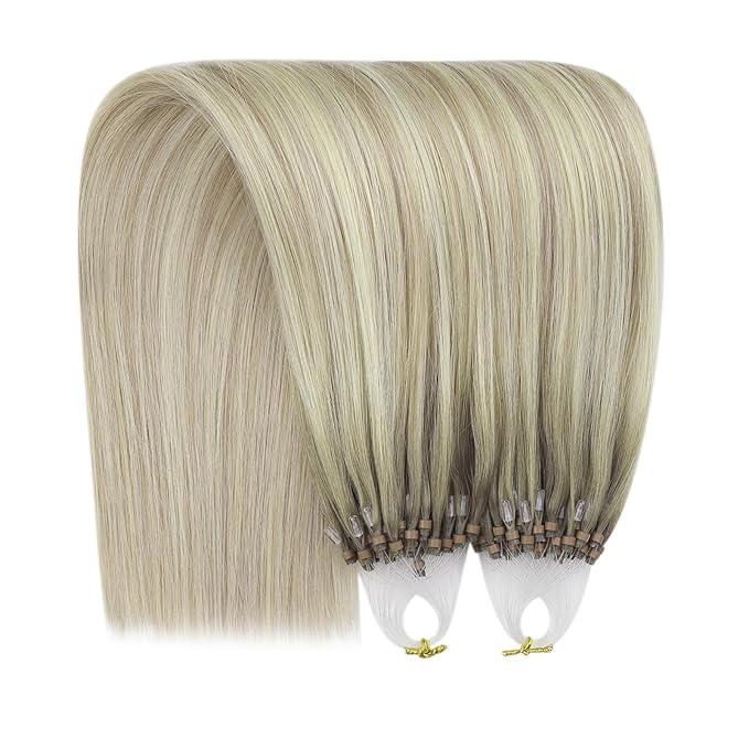 YoungSee Micro Loop Hair Extensions Real Human Hair Blonde Bead Hair Extensions Human Hair Ash Blonde Ombre Platinum Blonde Microbead Human Hair Extensions Balayage Add Hair Length 22In 50s/50g