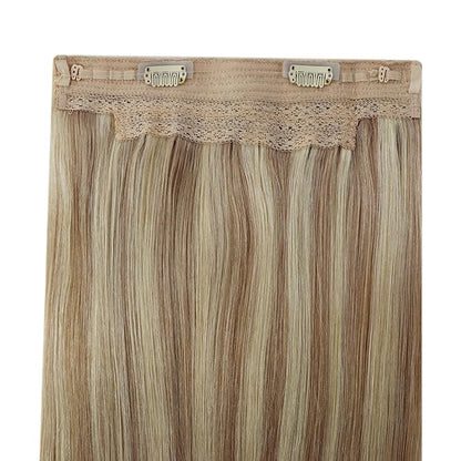 YoungSee 130G Wire Human Hair Extensions Blonde Highlight Hidden Wire Hair Extensions Human Hair Dark Ash Blonde Highlights Golden Blonde Fish Line Hair Extensions 20Inch