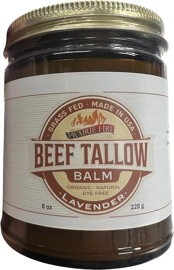 Beef Tallow Balm - 8 oz - Organic Grass Fed and Finished - Made in USA - Moisturizing Skin Care Lavender