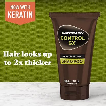 Just for Men Control GX Grey Reducing Shampoo, Gradual Hair Color with Keratin for Stronger Thicker and Healthier Looking Hair, 4 Fl Oz - Pack of 1 (Packaging May Vary)
