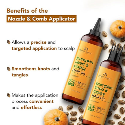 Botanic Hearth 100% Pure Pumpkin Seed Castor Oil For Hair Growth (6.7 fl oz)| Infused with Pumpkin, Castor, Biotin | Hair Oil Repairs Dry Damaged Hair, Strengthening, Healthier Hair- Hair Tonic