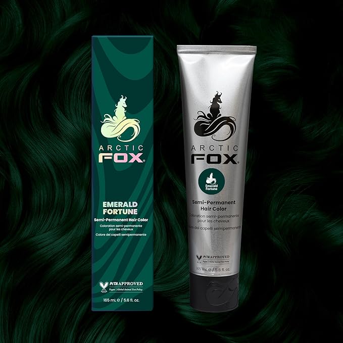 ARCTIC FOX Vegan and Cruelty-Free Semi-Permanent Hair Color Dye (5.6 Fl Oz, EMERALD FORTUNE)