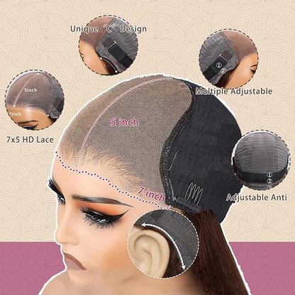 28Inch Chocolate Brown Glueless Wigs Human Hair Pre Plucked Pre Cut 7x5 Wear And Go Glueless Wig Brown Human Hair Wig 200% Density Dark Brown Lace Closure Wigs Human Hair #4 Colored Body Wave Lace Wig