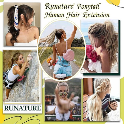 RUNATURE Human Hair Ponytail Wrap Around Ponytail Extension Human Hair with Magic Paste Long Real Ponytail Hair Extensions 20 Inch 80g #2P8A Dark Brown Highlight Light Brown