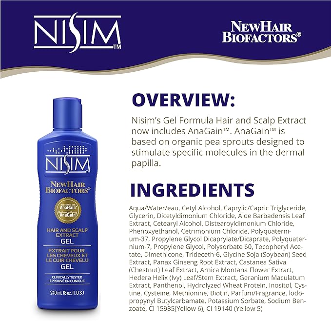 NISIM NewHair BioFactors Hair and Scalp Gel with AnaGain - Specially Formulated for Normal to Dry Hair to Maximize Natural Growth Cycle (8 Ounce / 240 Milliliter)