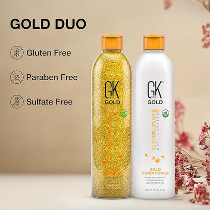 GK Hair Gold Shampoo and Conditioner Set for Daily Use Gentle Fragrance with Keratin Argan Oil Aloe Vera and Shea Butter Hydrates Adds Shine Reduces Frizz for Dry and Damaged Hair