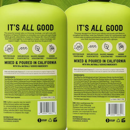 California Naturals Re:GRO Shampoo and Conditioner Set, Anti-Thinning & Hair Growth Support, All Hair Types, Vegan, Natural, Cruelty Free, Silicone, Paraben & Sulfate Free for Women & Men, 20 oz