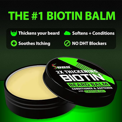 Beard Growth Kit w/ 2X Thickening Biotin Beard Balm for Men & Mustache Wax + GROW Maximum Strength Biotin 11-in-1 Hair Growth Shampoo and Conditioner for Men - Formulated in the USA