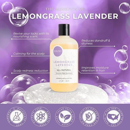 Naturals Shampoo - Lemongrass Lavender - Calming for the scalp; Scalp redness reduction; Reduces dandruff & dryness, 12 oz