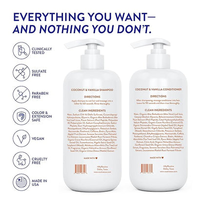 Routine Wellness Anti-Thinning Shampoo and Conditioner Set for Thinning Hair - Biotin DHT Blocker Women & Men - Color Safe Shampoo for Hair Loss & Healthier Hair - Coconut & Vanilla (Pack of 2)